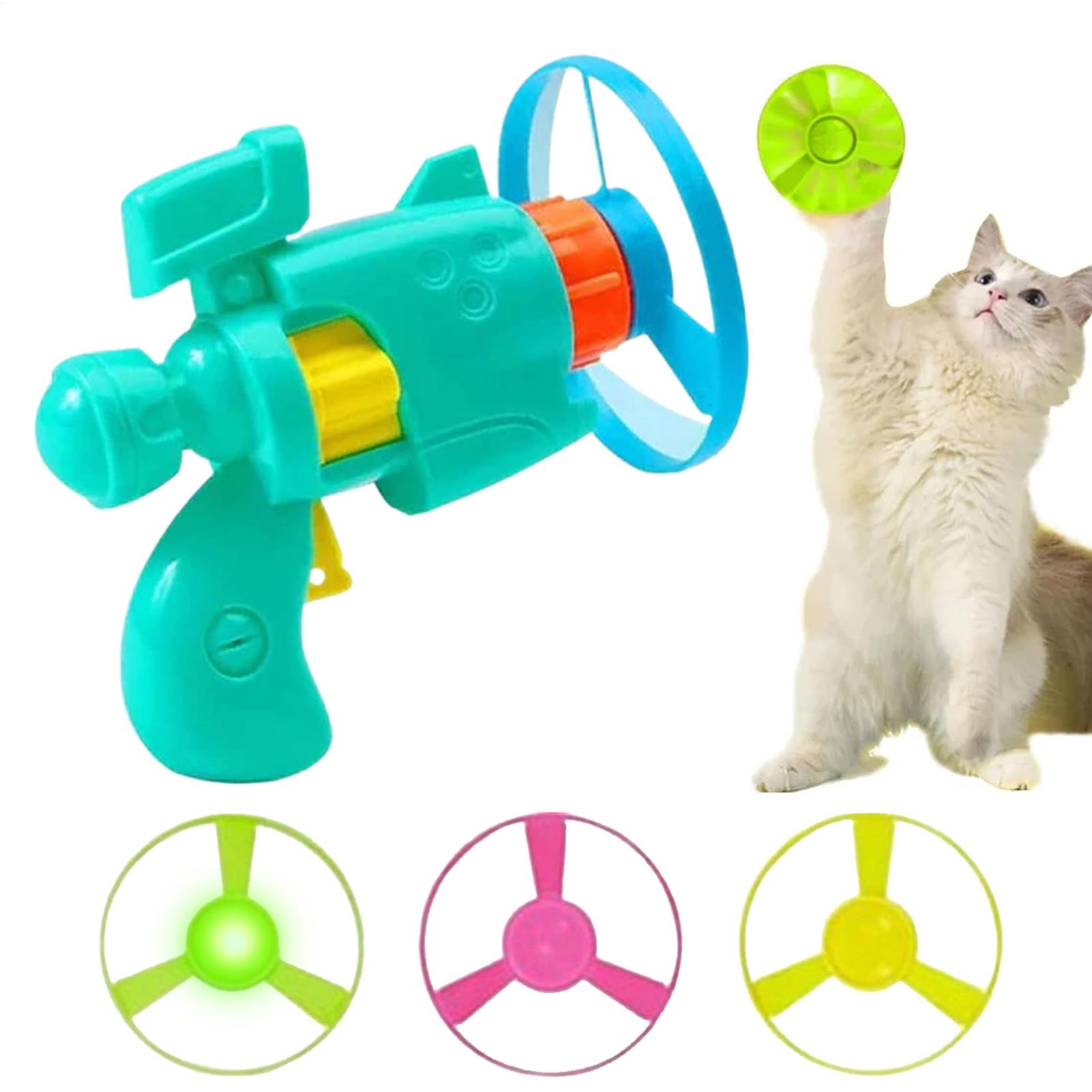 Flying Disc Dog Training Toy - 猫用インタラクティブフライングソーサーガン、光るフライングディスク、竹製トンボディスク、ペットトレーニングエクササイズおもちゃ（猫と犬用）