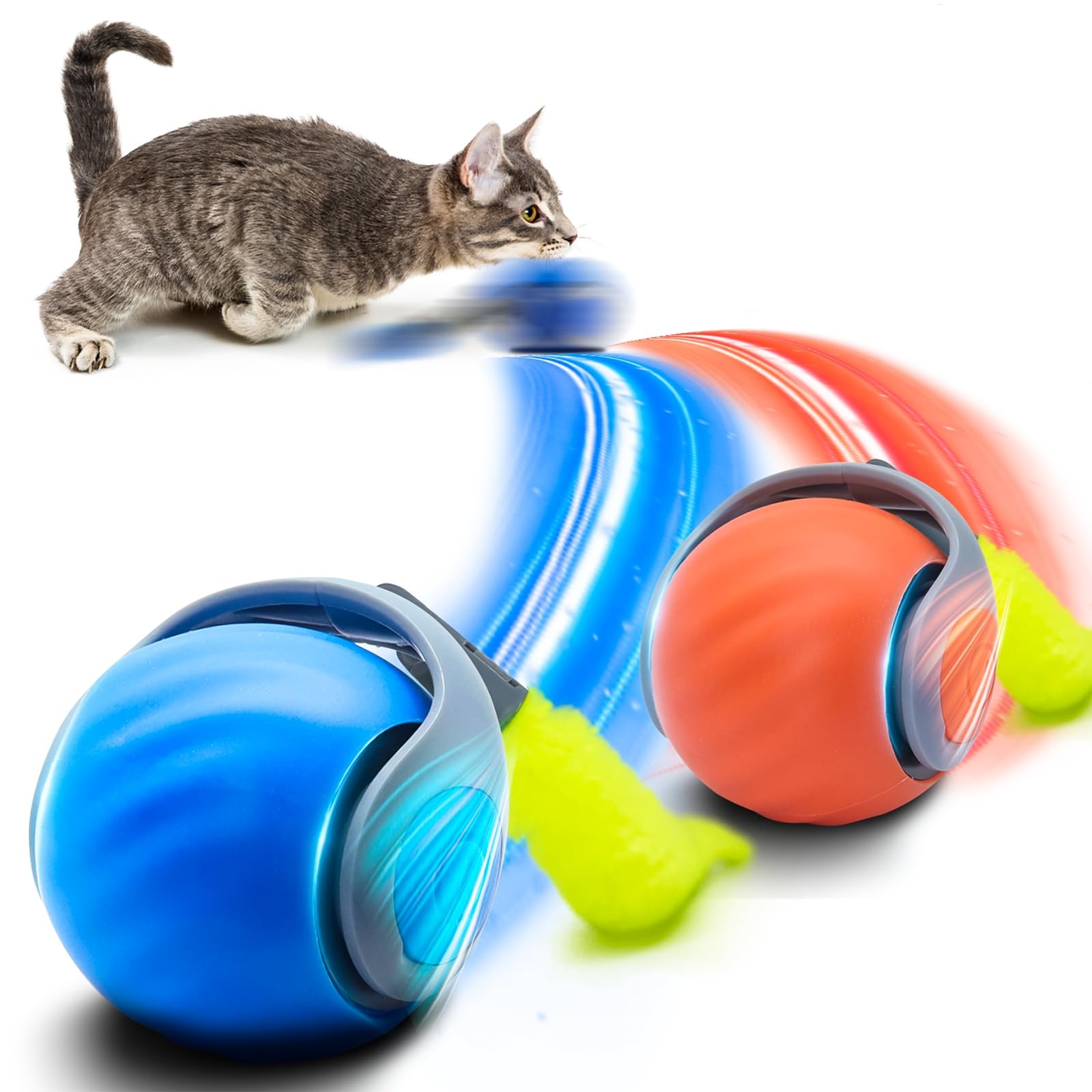 Automatic Moving Dog Ball - 猫インタラクティブボールおもちゃ自動ローリングボールフェイクテール充電式スマートペット電気おもちゃ犬猫トレーニング模倣マウス