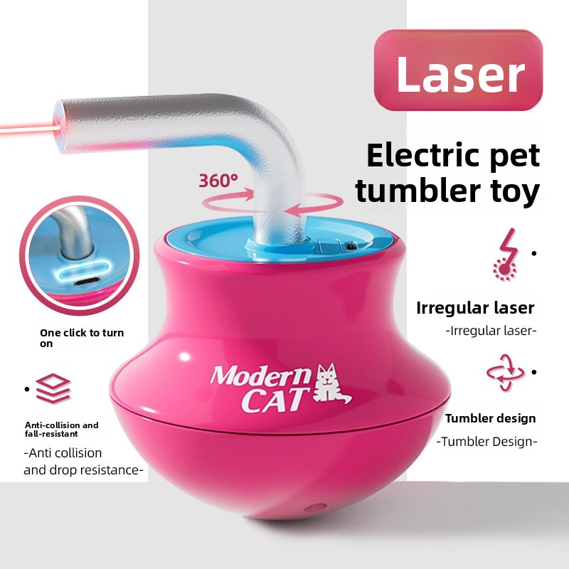 Laser Pointer Cat Toy Automatic - 自動猫用おもちゃ：インタラクティブな羽根棒、レーザーポインター、タンブラーおもちゃ、セルフエンターテイメント用の回転おもちゃ、その他猫用用品