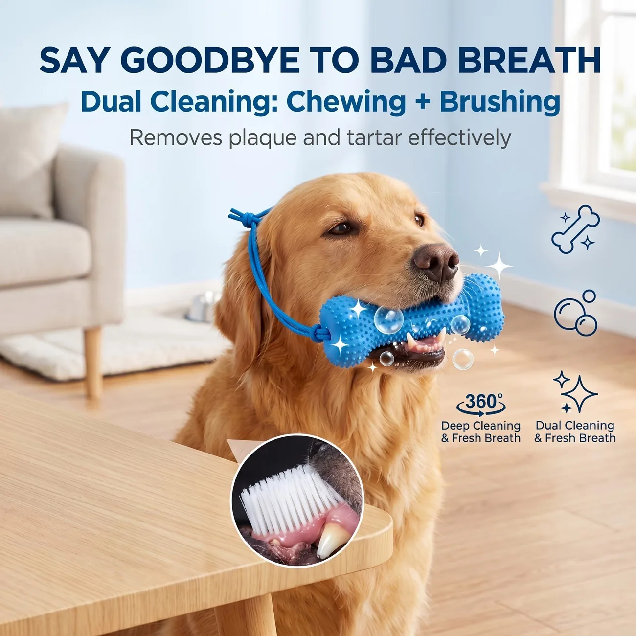 Teeth Cleaning Dog Chew Bone - 再利用可能な犬用噛むおもちゃ、ゴム製の骨型、二重構造で歯のクリーニングとブラッシングが可能、耐久性があり、小型犬から大型犬まで、ペットの歯の健康をサポート。
