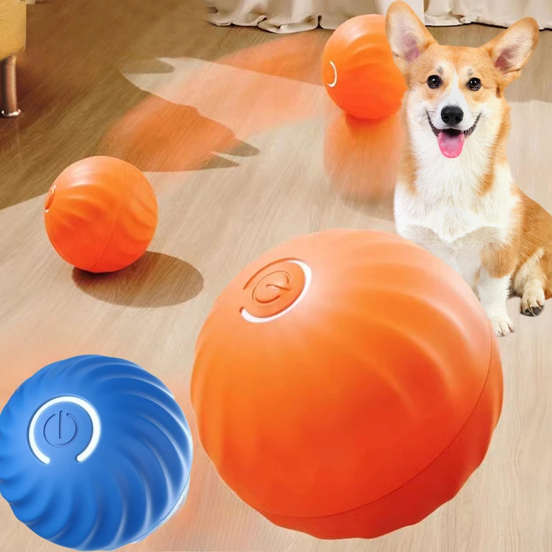 Automatic Moving Dog Ball - @1G ペット用おもちゃボール、自動で動き出す犬用おもちゃボール、スマートUSB接続、跳ねて回転する、インタラクティブな犬用噛むおもちゃボール、子犬用おもちゃボール