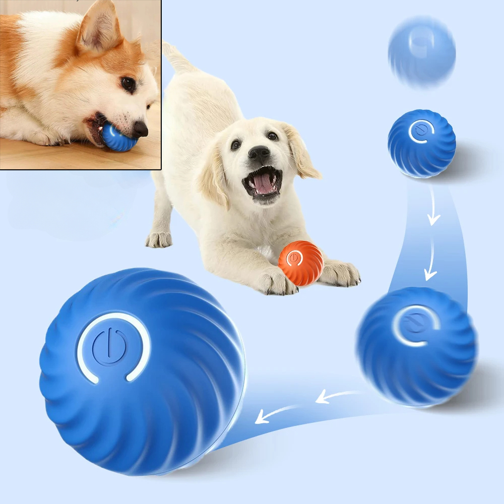 Automatic Moving Dog Ball - 自動で動く犬用おもちゃボール、USB充電式スマートバウンシングローリングインタラクティブ噛むおもちゃ、子犬、小型犬、中型犬用
